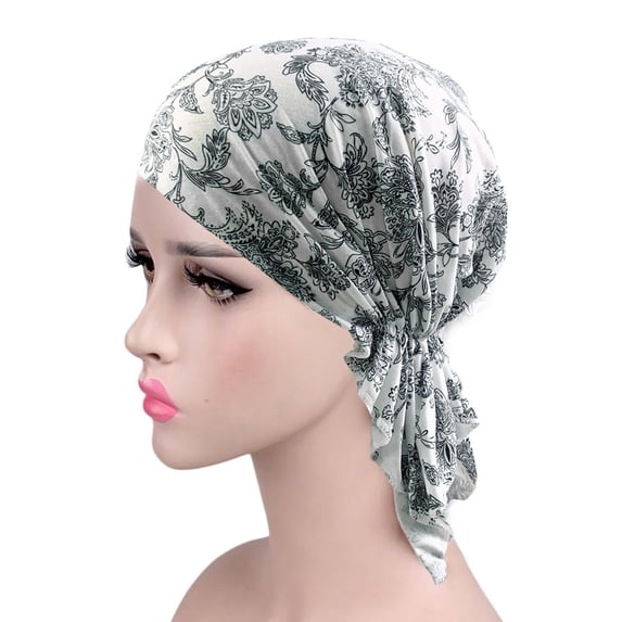 qinhaie Muslim Headwear Hijab Underscarf for Women, Print Cotton Elastic Turban Cap, Womens Headwrap Headscarf, Soft Chemo Hats Turban Headwear for Ladies
