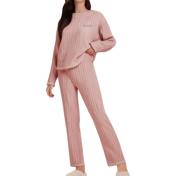 WCJM Rave Outfits Women's Winter Coral Fleece Set Thickened Flannel Fabric for Maximum Warmth Soft Cozy Loungewear for Cold Nights Two-Piece Set Women Pajama Sets