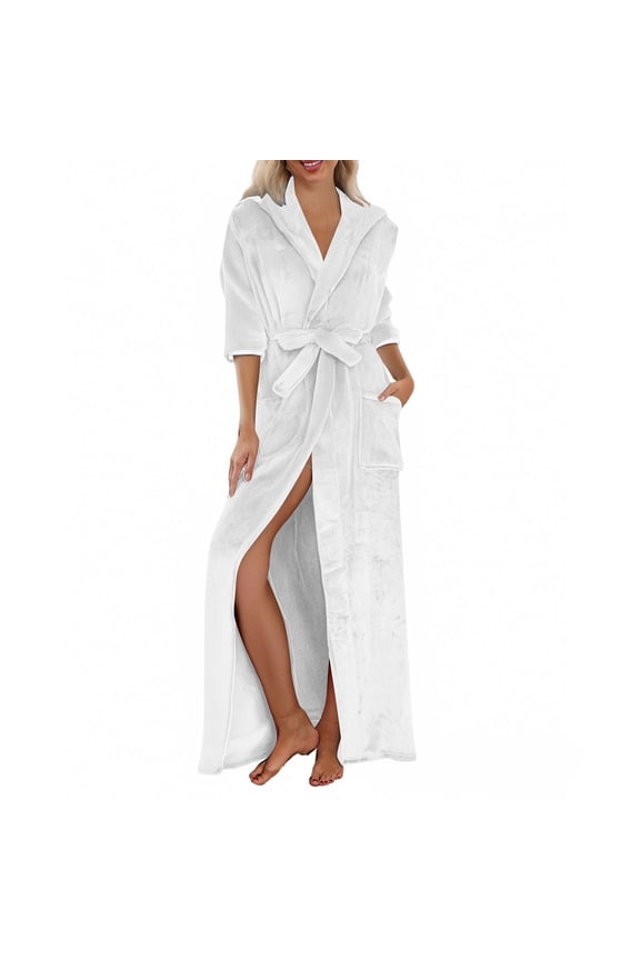 Softies Robes for Women Plush Robes for Women with Warm Fleece Hooded Bathrobe Soft Long Spa Robe with Pockets Long Style Women Robes