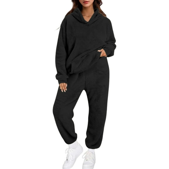 WCJM Two Piece Outfits for Women Women's Autumn and Winter Hooded Long Sleeve Pocket Casual Pants Home Two Piece Set Two-Piece Set Women Pajama Sets