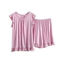 thumbnail image 1 of WCJM Women Pajama Sets Ladies' Spring and Summer Solid Color Casual Drawstring Shorts Short Sleeve Pajamas Women's Shorts Home Set Woman Blending Pajamas Night Sets for Women Sleepwear, 1 of 1