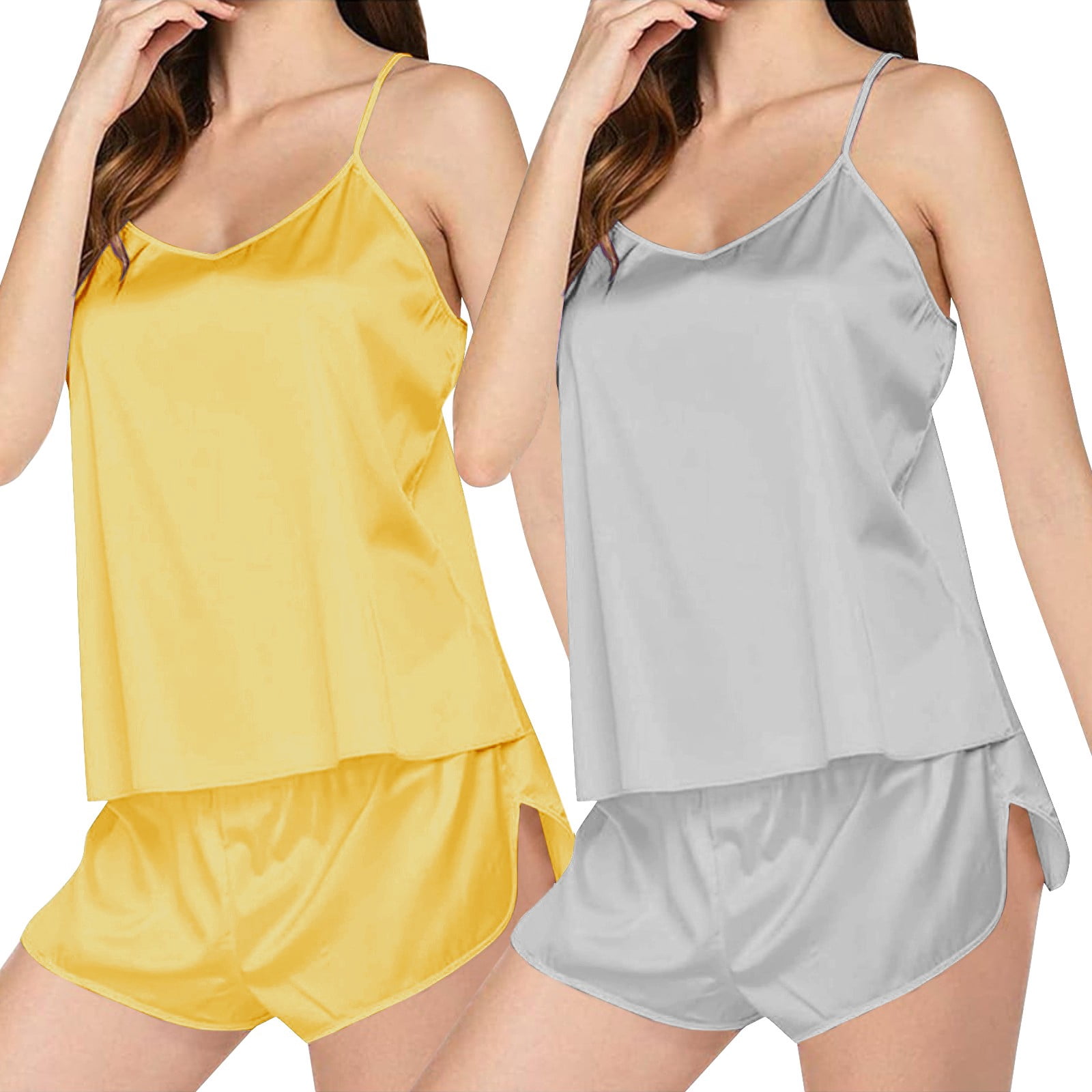 qinhaie Women Pajama Sets Satin Women's Pajamas Set V Neck Lace ...