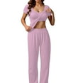 thumbnail image 1 of WCJM Women Pajamas Set Button Down Sleepwear Short Sleeve Nightwear with Long Pants Soft Pjs Set Pajamas for Women Women Pajamas (2XL), 1 of 4