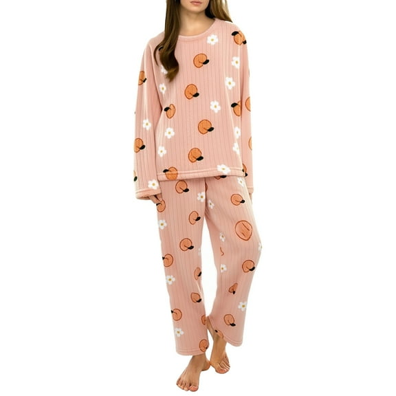 WCJM Women Sets 2 Piece Outfits Women's Winter Coral Fleece Pajama Set Thickened Flannel Fabric for Maximum Warmth Soft Cozy Loungewear Sleepwear for Cold Nights Two-Piece Set Women Pajama Sets