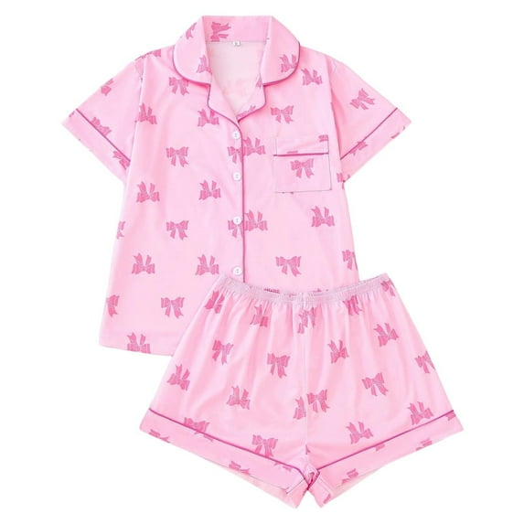 WCJM Women's Pajama Sets Women's Button Thin Soft Short Sleeve Shorts Set Two-Piece Set Women's Shorts Suit