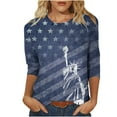thumbnail image 1 of qipepei 4th of July Outfits for Women American Flag Shirt Patriotic T-Shirts Women's Fashion Printed T-shirt Mid-length 3/4 Sleeves Blouse Round Neck Casual Tops, 1 of 4