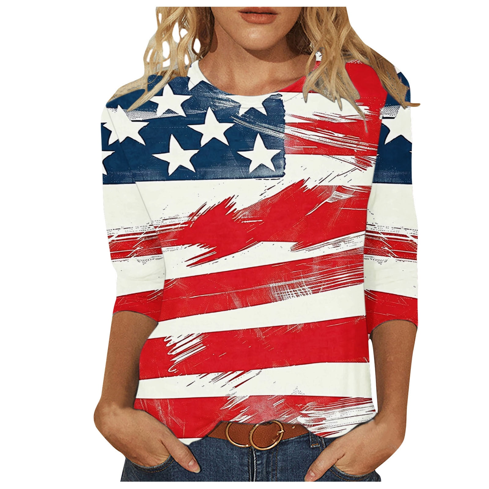 Sivlana Women's USA Flag Blessed Sweatshirt - Patriotic Striped Pullover, Blue, Sizes S-3XL - View #6