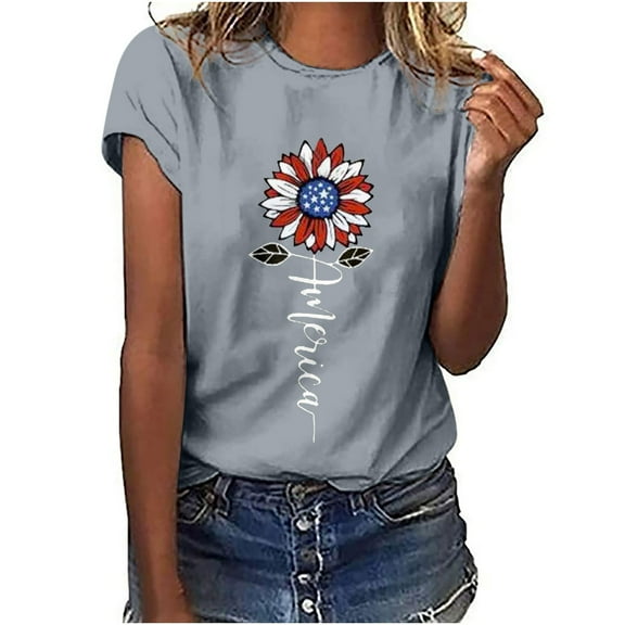 qipepei American Flag Shirt for Women 4th of July T-Shirt Patriotic T-Shirts Women's Independence Day Short Sleeve Printed Casual Tops Short Sleeve Crewneck Tops Shirt