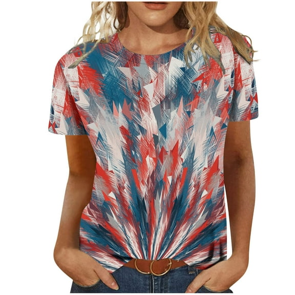 qipepei American Flag Shirt for Women 4th of July T-Shirt Patriotic T-Shirts Women's Summer Casual Crewneck Short Sleeve T-Shirts Flag Print Fit Basic Tops Tees Blouses