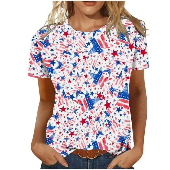 qipepei American Flag Shirt for Women 4th of July T-Shirt Patriotic T-Shirts Women's Summer Casual Crewneck Short Sleeve T-Shirts Flag Print Fit Basic Tops Tees Blouses