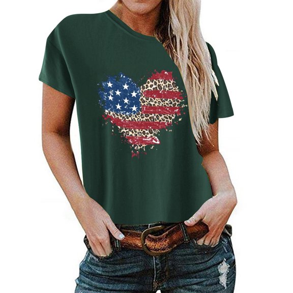 qipepei American Flag Shirt for Women 4th of July T-Shirt Patriotic T-Shirts Women's Summer Casual Loose Fitting Independent Day Printed Round Neck Short Sleeved Women's Top