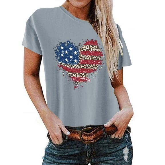 qipepei American Flag Shirt for Women 4th of July T-Shirt Patriotic T-Shirts Women's Summer Casual Loose Fitting Independent Day Printed Round Neck Short Sleeved Women's Top