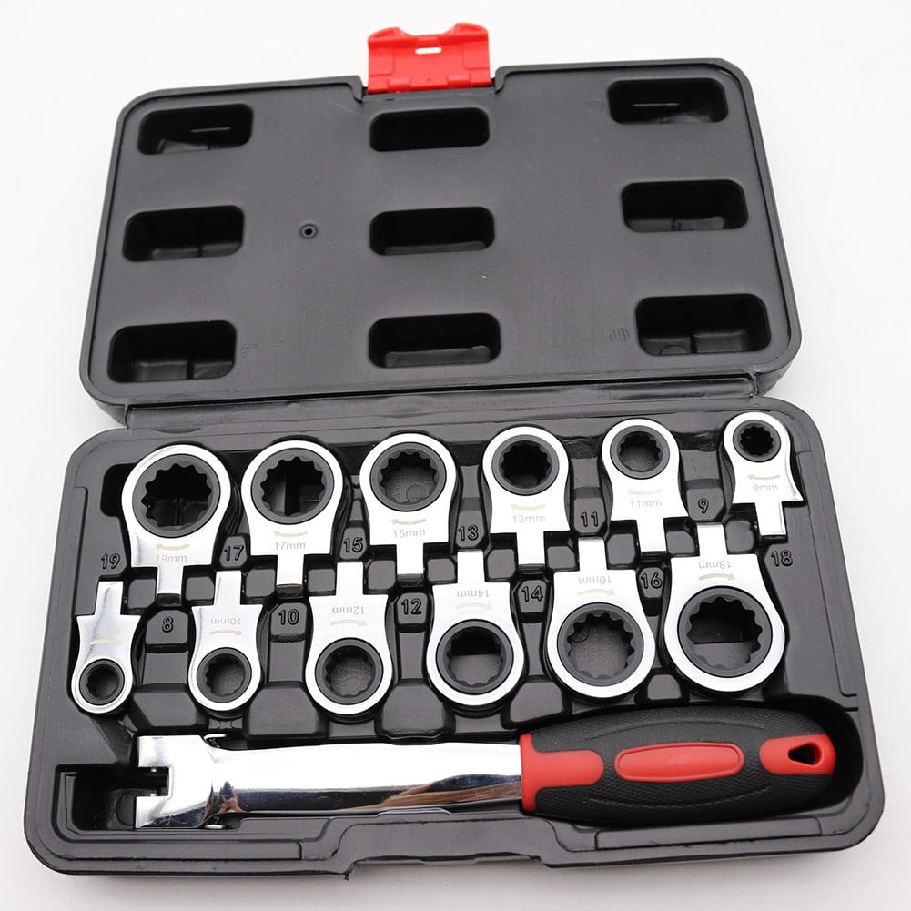qiya 13pcs Interchangeable Head Ratcheting Combination Wrench Set