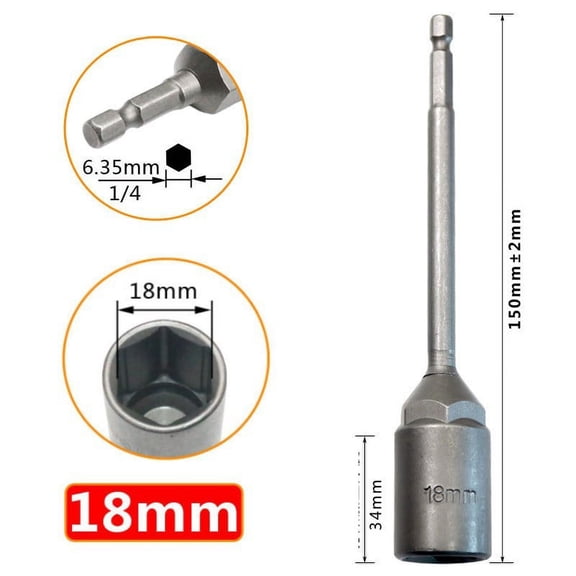 qiya 150mm Hexagon Nut Driver Drill Bit Adapter 5.5-19mm Electric Drill Socket Head Bolt Nut Driver Bit Socket Wrench Extension Bar