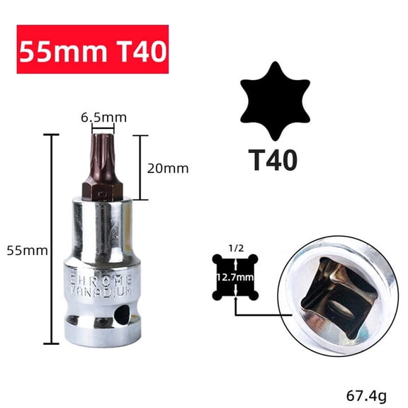 qiya 1pc T20-T70 for Torx Head Screwdriver Bit for Torx Bit Sockets 1/2inch Sockets Wrenches