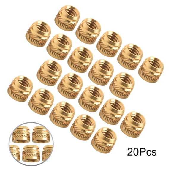 qiya 20pcs 1/4-20 Brass Threaded Heat Set Inserts for Plastic 3D Printing Brass Metal
