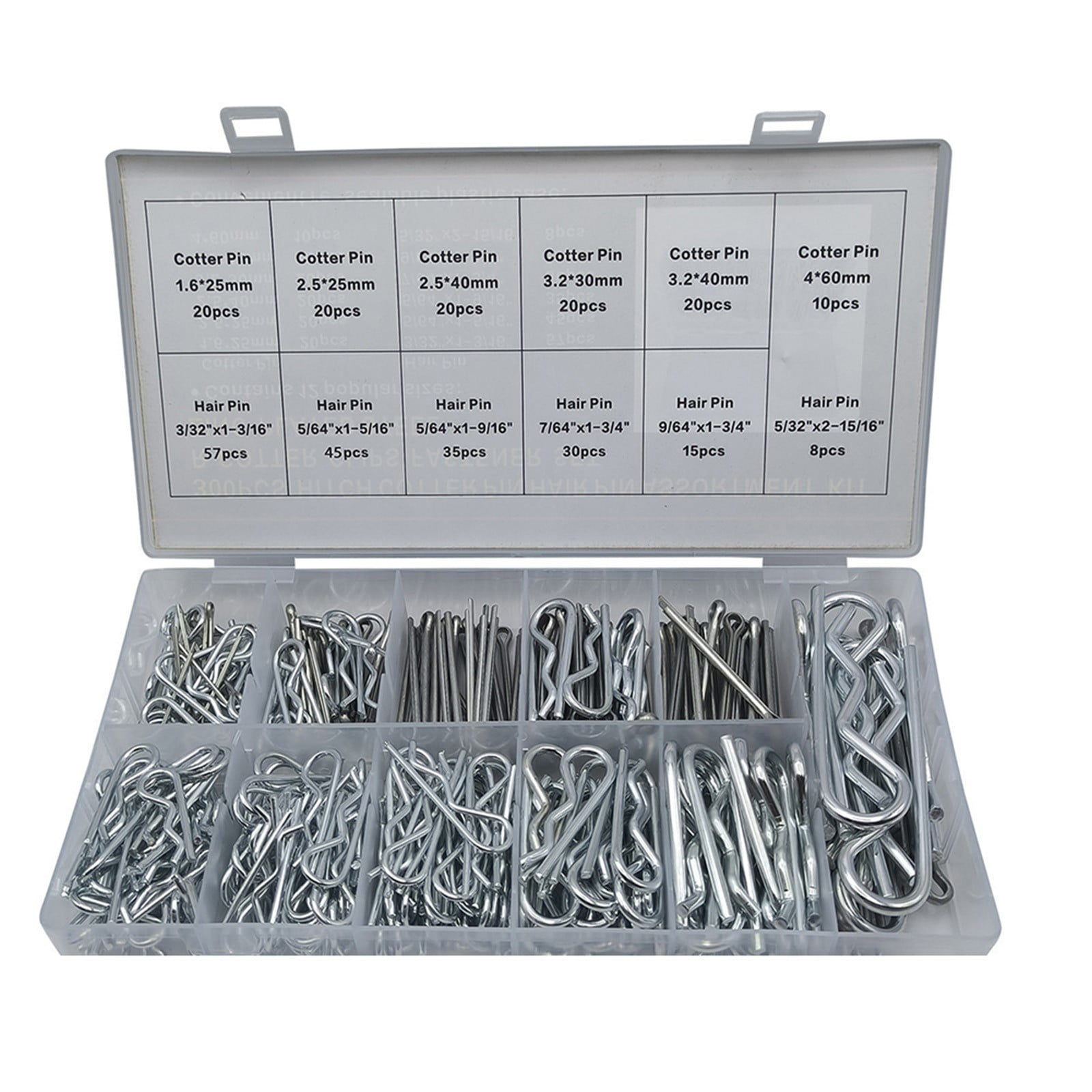 250Pcs Cotter Pin Hair Assortment Kit Zinc Plated R Clip Key