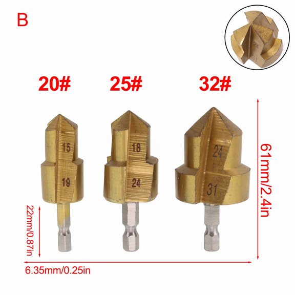 qiya 3pcs 6.35mm Hexagonal Shank Drill Bit Water Pipe Expansion Drill Punch Plumber