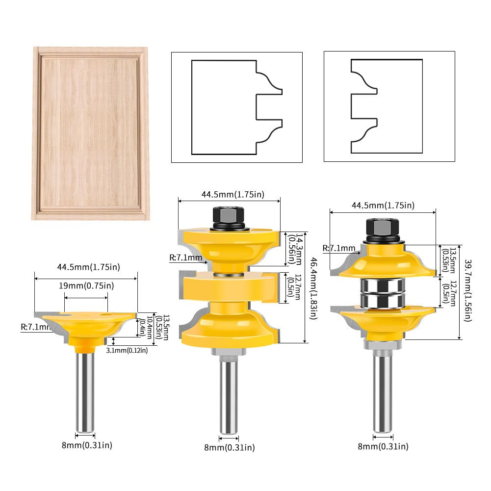 qiya 3pcs Router Bit Set Interior Mortise Door Milling Cutter 8mm 12mm ...