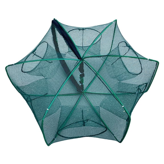qiya 6 Holes Strengthened Fishing Net Shrimp Cage Folding Umbrella Shape Landing Net