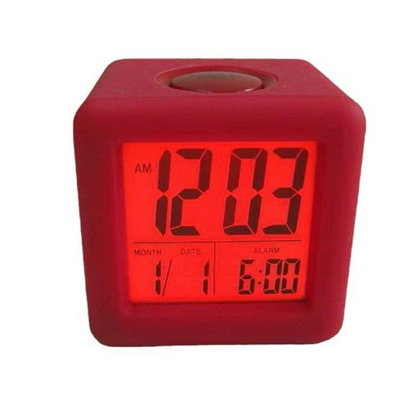 qiya Soft Square LCD Digital Alarm Clock with Smart Light with Silicone Protective