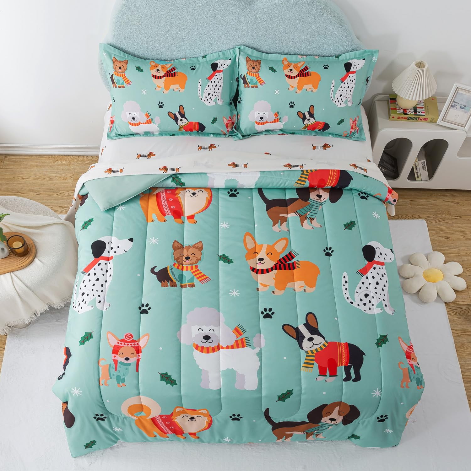 qjmiaofang Pieces Dog Kids Bedding Set for Boys Cute Animal Dog