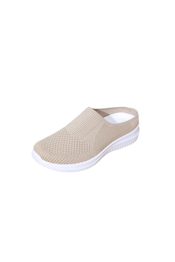 Beige Women'S Casual Flats Breathable Mesh Walking Shoes Lightweight Slip-On Comfort Sneakers For Women Outdoor Spring Trendy Wedge Heel