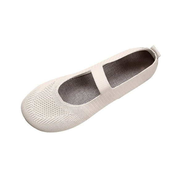 qkdmdw Beige Women'S Casual Slip-On Loafers Round Toe Breathable Knit Flat Shoes Soft Sole For Work And Daily Wear