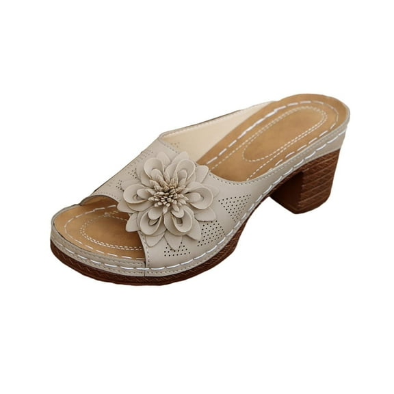 qkdmdw Beige Women'S Casual Summer Open-Toe High Heel Shoes Platform Comfortable Walking Outdoor Indoor Pu Material Heel Height 2.5In Size 39