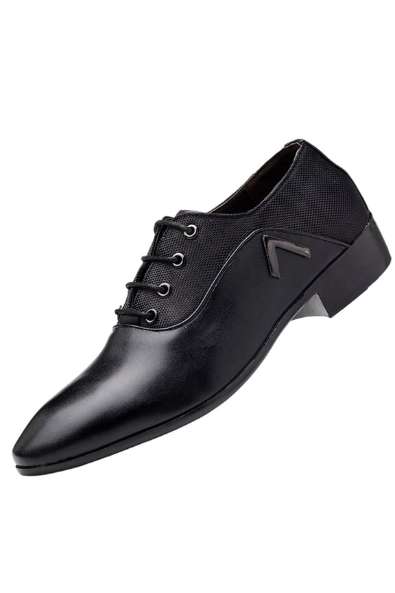 Black Men'S Fashion Business Leisure Lacquer Leather Shiny Pointed Lace Formal Shoes, Pu Material For Indoor And Outdoor Wear