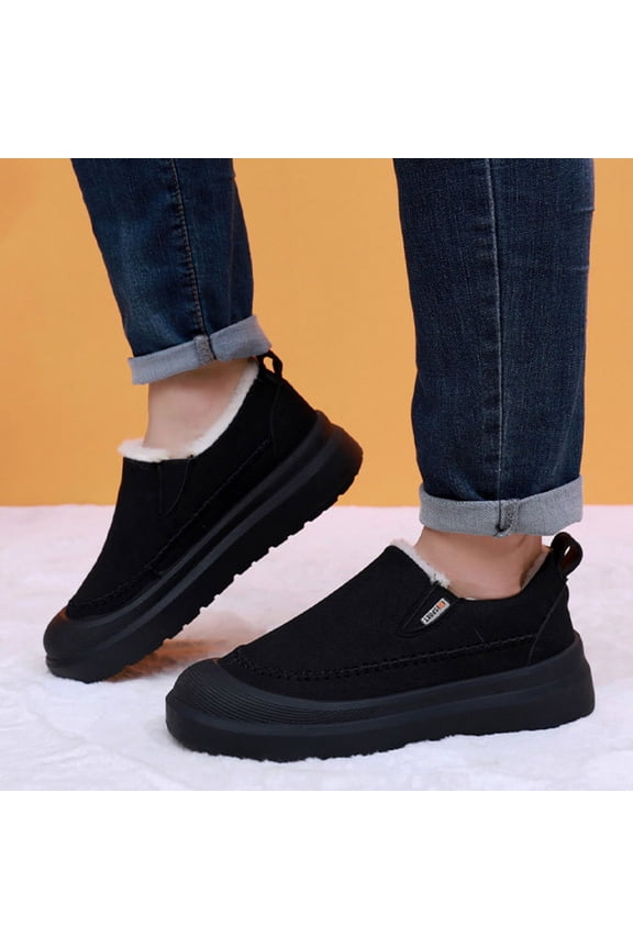 Black Men'S Fleece-Lined Thick Sole Soft Bottom Snow Boots Casual Outdoor Indoor Winter Warm Shoes For Men Comfortable Walking 1 Pair Of Shoes