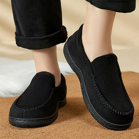 qkdmdw Black Men'S Fleece-Lined Thick Warm Soft Sole Snow Boots Casual Large Size Shoes For Men Outdoor Indoor Winter Comfort Walking 1 Pair Of Shoes