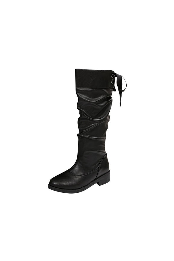 Black Women Knee High Boots Chunky Low Heel Round Toe Casual Spring Autumn Long Boots For Outdoor Indoor Daily Use Comfortable Heel Height Sturdy Design
