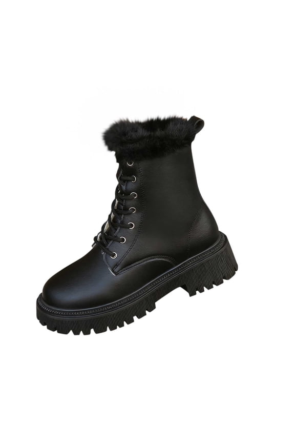 Black Women'S Ankle Boots Mid Heel Snow Boots Fleece Lined Warm British Style Fashion Platform Fall Winter Outdoor Leisure