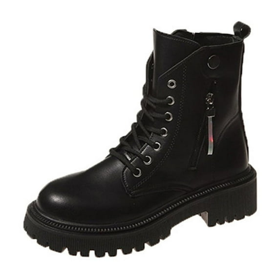 qkdmdw Black Women'S Casual Winter Ankle Boots Round Toe Front Back Zipper Low Heel Thick Sole Comfortable Indoor Outdoor Footwear For Ladies