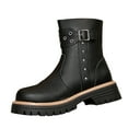 thumbnail image 1 of qkdmdw Black Women'S Fashion Casual Pointed Toe Low Heel Side Zipper British Style Boots For Outdoor Indoor Wear - Pu Material, 1 of 9
