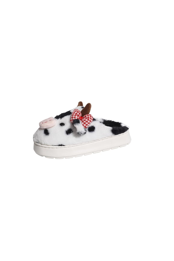 Black Women'S Open Back Slippers Animal Print Mules House Shoes With Thick Sole Warm Fleece Lined Indoor Fall Winter