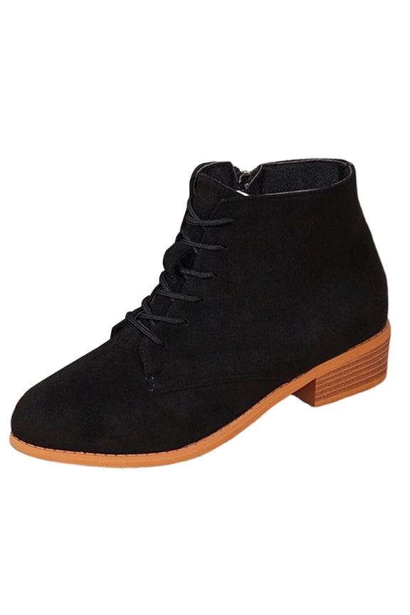Black Women'S Short Tube Boots, British Style Chunky Heel Flocked Suede Boots, Plus Size Casual Versatile Footwear For Outdoor And Leisure Activities