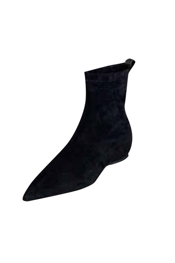 Black Women'S Socks Boots Pointed Toe Low Heel Flock Suede Casual Fall Winter Trendy Sweet Cool Mid-Calf Footwear