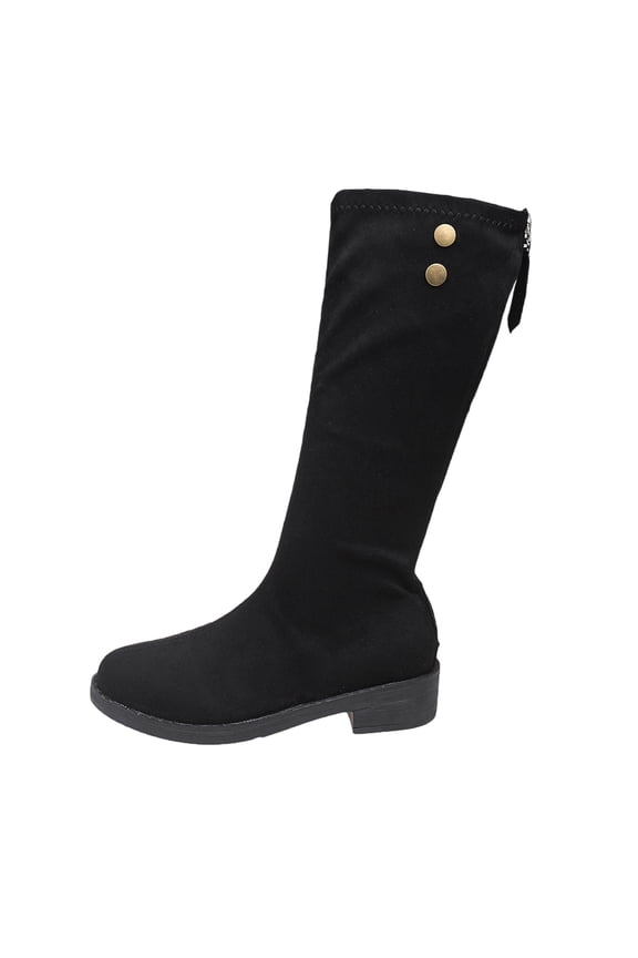 Black Women'S Suede Mid Calf Boots Low Heel Classic Versatile Comfortable Fall Winter Casual Outdoor Leisure Footwear For Ladies