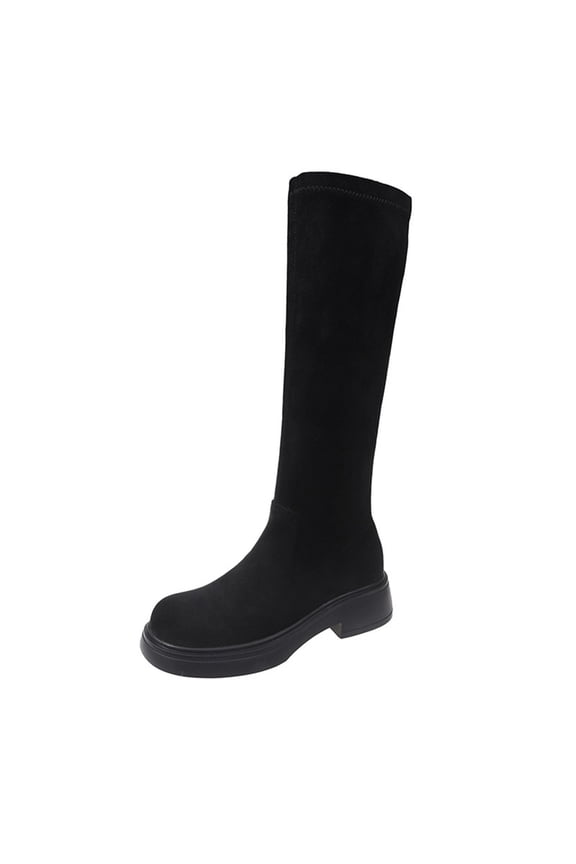 Black Women'S Suede Stretch Slim Knee High Boots For Fall And Winter Comfortable Slip On Fashion Slimming Casual Outfit