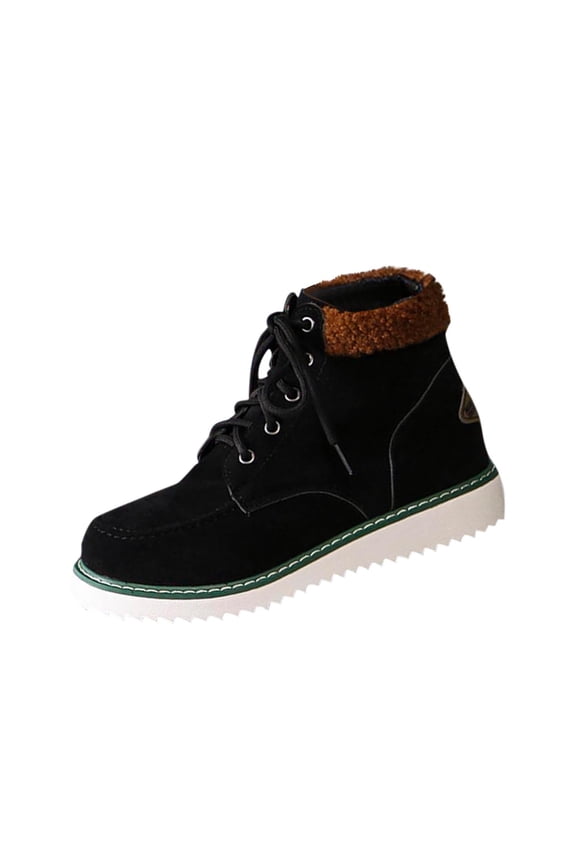 Black Women'S Warm Snow Boots Ankle Booties Plus Size Up To 43 Cozy Flock Lining Comfortable Chunky Heel For Fall Winter Outdoor