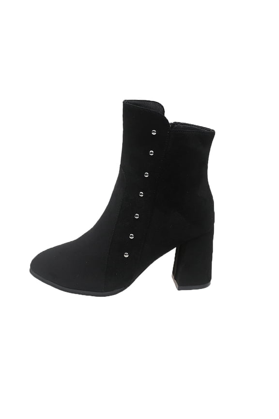 Black Women'S Winter Boots Pointed Toe Mid Heel Ankle Booties Warm Lined Faux Fur Comfortable Fashion Outdoor Shoes