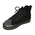 thumbnail image 1 of qkdmdw Black Women'S Winter Fleece Lined Casual Shoes Rhinestone Decor Round Toe High Top Flat Sole - Thick Bottom Warm Comfort Footwear For Indoor & Outdoor, 1 of 8