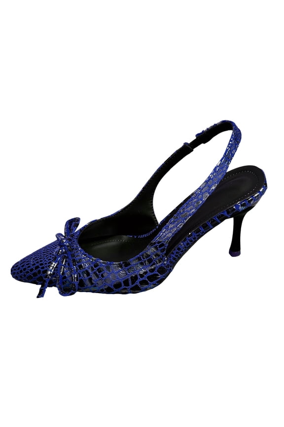 Blue Women'S High Heels Pointed Toe Backless Heels Mules Stiletto Heels Dress Shoes Plus Size Comfortable Pu Leather For Party Office Spring Summer 8Cm/3.15In Heel