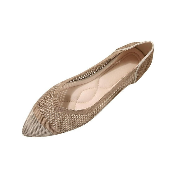 qkdmdw Brown Women'S Casual Breathable Mesh Pointed Toe Closed Toe Slip-On Flat Shoes For Spring Summer Outdoor Indoor Wear Lightweight Comfortable