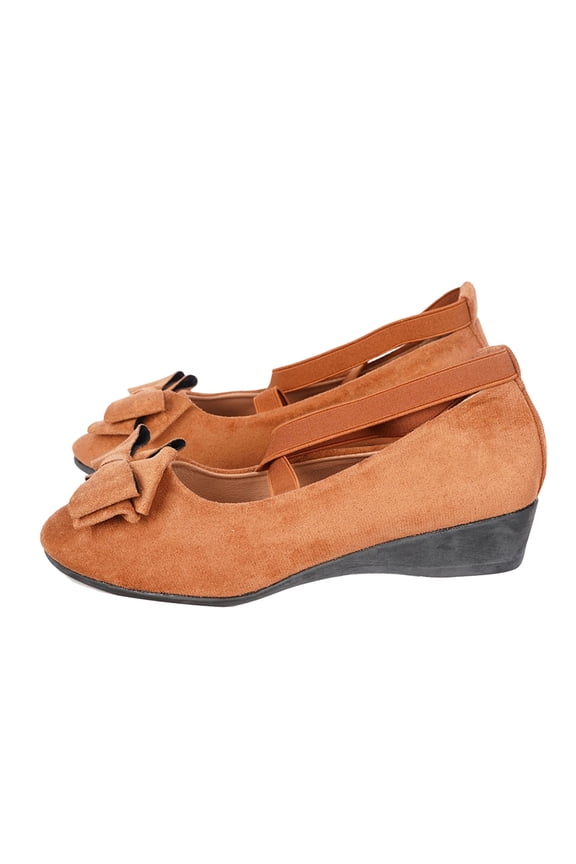 Brown Women'S Casual Flats With Bow, Cross-Strap Comfortable Breathable Elastic Wedge Heel, Plus Size Versatile Shoes For Outdoor And Leisure Activities