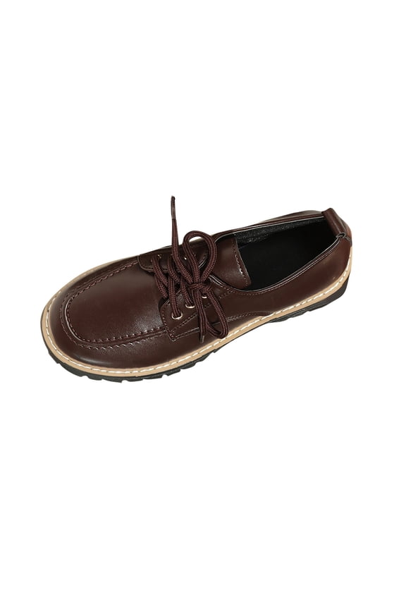 Brown Women'S Casual Loafers Mid Heel Shoes With Frosted Round Toe Thick Heel For Outdoor Indoor Wear 5Cm Chunky Heel