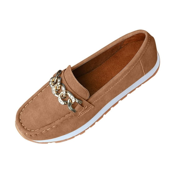 qkdmdw Brown Women'S Casual Slip On Loafers Pu Leather Flat Shoes Round Toe Lightweight Comfort Walking Shoes For Outdoor Indoor Daily Use