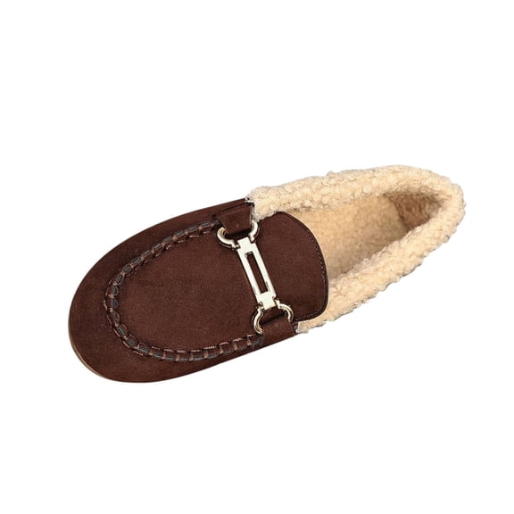 qkdmdw Brown Women'S Fashion Loafers Moccasins Casual Winter Shoes Comfortable Plus Size Slip-On Round Toe Closed Toe Low-Top With Warm Flock Lining For Daily Indoor Outdoor Wear